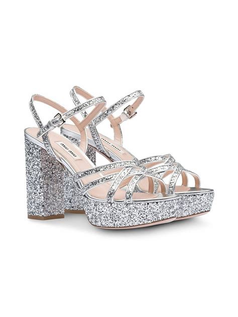 miu miu glitter platform sandals|Miu Miu Glitter Cutout Accent Slingback Sandals .